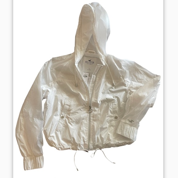 NWT Hollister White Windbreaker Hooded Full Zip jacket, fleece lined, si… - Picture 2 of 9
